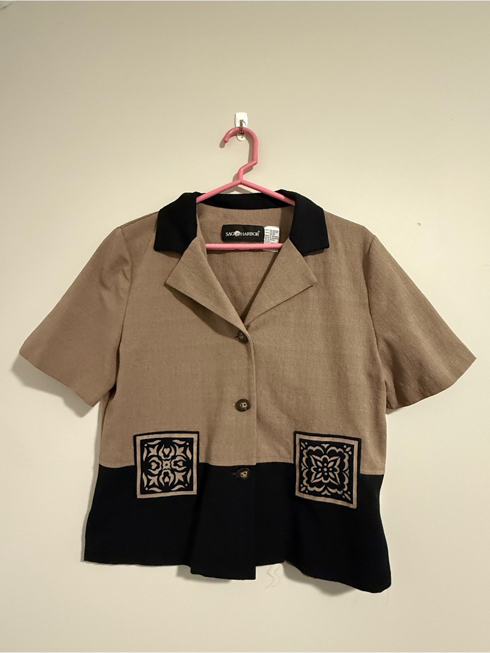 Sag Harbor Taupe Jacket with Black Trim and Embroidered Pockets